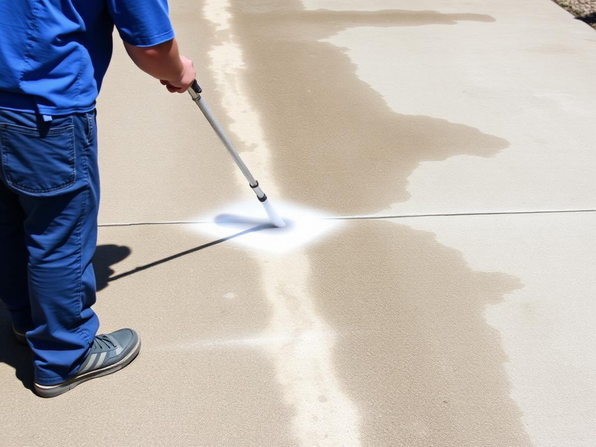 Pressure washing a concrete driveway clean